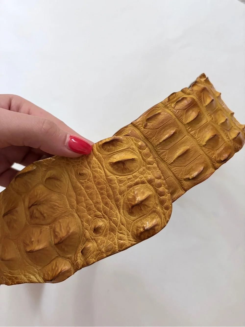 Post&Co Mustard Genuine Crocodile Wide Statement Belt Size 85